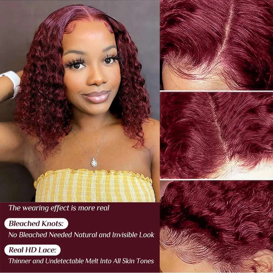 Brazilian 99J Bury Lace Front Wig 13X4 Deep Curly Short Bob Human Hair Red Colored Water Wave Wigs