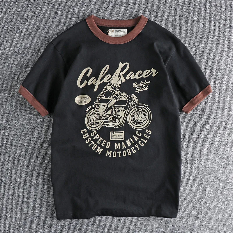 200gsm 100% Cotton Motorcycle Letter Printed t shirts for men Summer Loose Tees Tops 24SS Y2k Youth Male Vintage High Quality 250108
