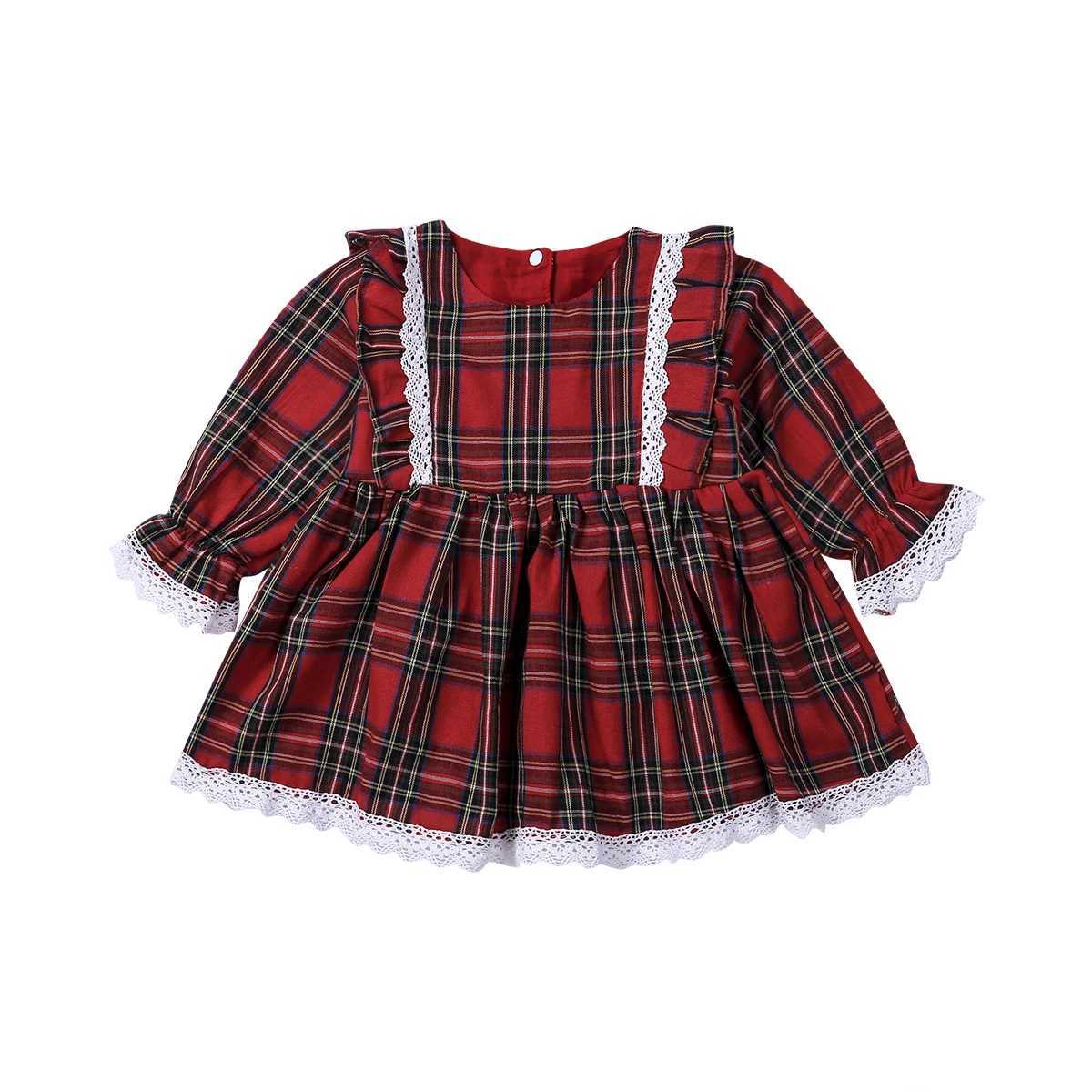 2020 Christmas Childrens Baby Girls Princess Dress Red Checkered Ruffle Lace Tutu Dress Childrens Girls Puff Sleeve Christmas Dress 1-6Y W250111