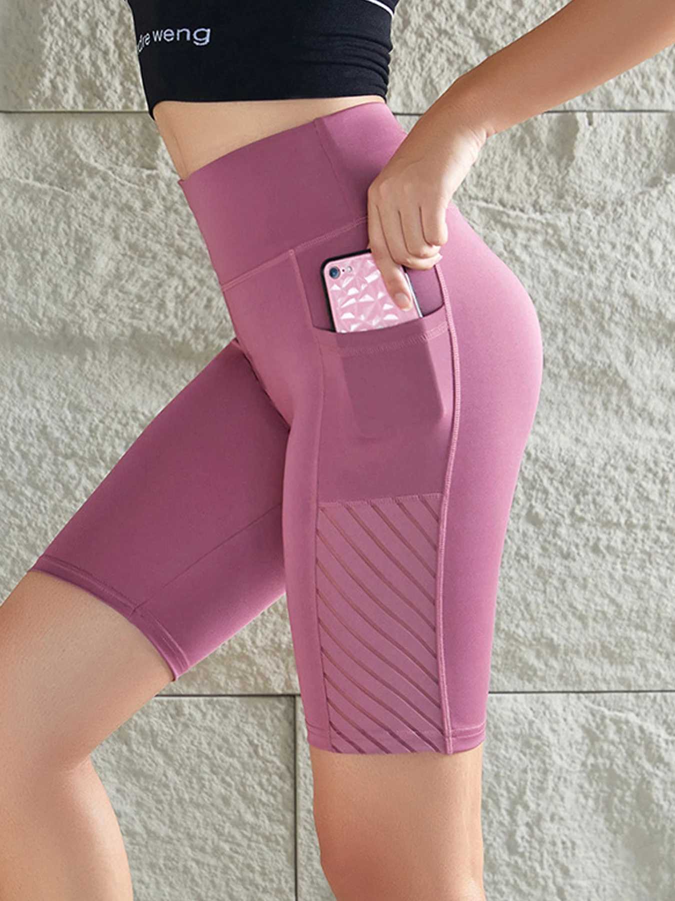 Women Sport Yoga Shorts Knee Length Pants Fitness High Waist Hip Lift Running Yoga Side Pockets Tights Quick Dry Gym SportswearXJ250111