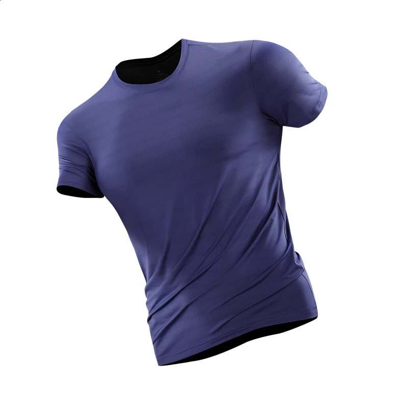Summer short sleeved Tshirt for mens sports thin ice silk quick drying round neck shirt fitness running training suit 250108