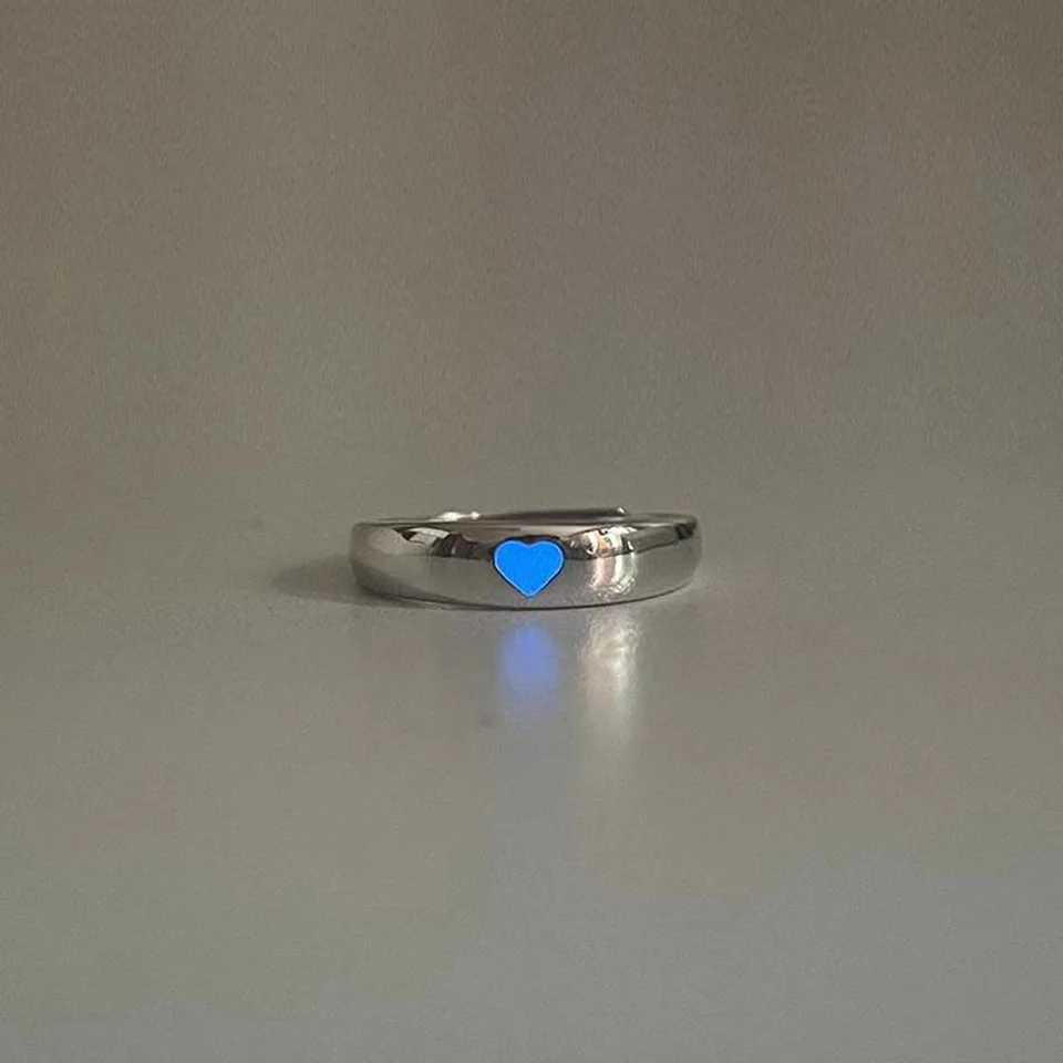 Luminous Love Heart Ring Glow In Dark Fashion Adjustable Couples Rings Pink Blue Paired Rings Jewelry Boyfriend Gift For Lover W250207