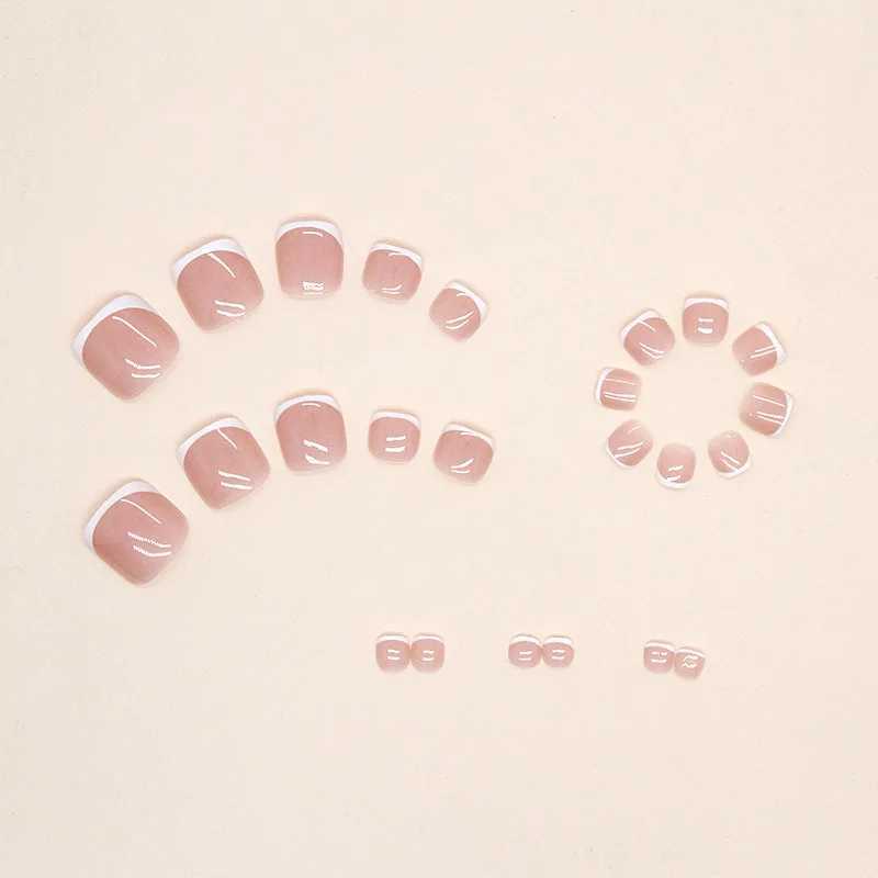 White French Press on Nails Fake Nails Tips with Sticker False Toenail Design Butterfly Lovely Girl False ToenailXJ250110