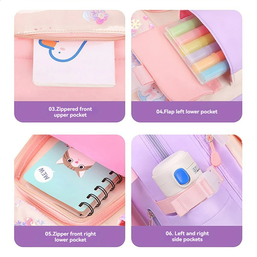 Cute Trend CHILDRENS Shoulders Backpack Elementary School Students Schoolbag 1-2-3-4-5-6 Grade Girls 6-12 Years Old Waterpr 250109