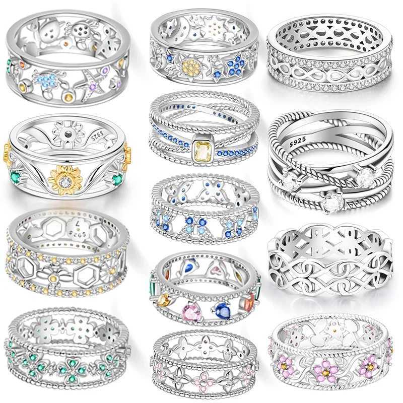 925 sterling silver fashionable sunflower sun and moon wide ring classic heart-shaped crown womens ring elegant party jewelry gift W250111