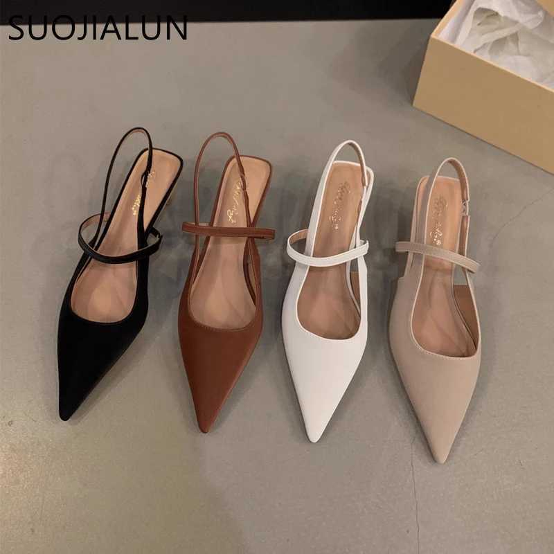New Arrival SUOJIALUN Spring New Womens Sandals Fashion Point Toe Shallow Slip Up Strap Shoes Thin Midsole Outdoor Dress Mu T250110