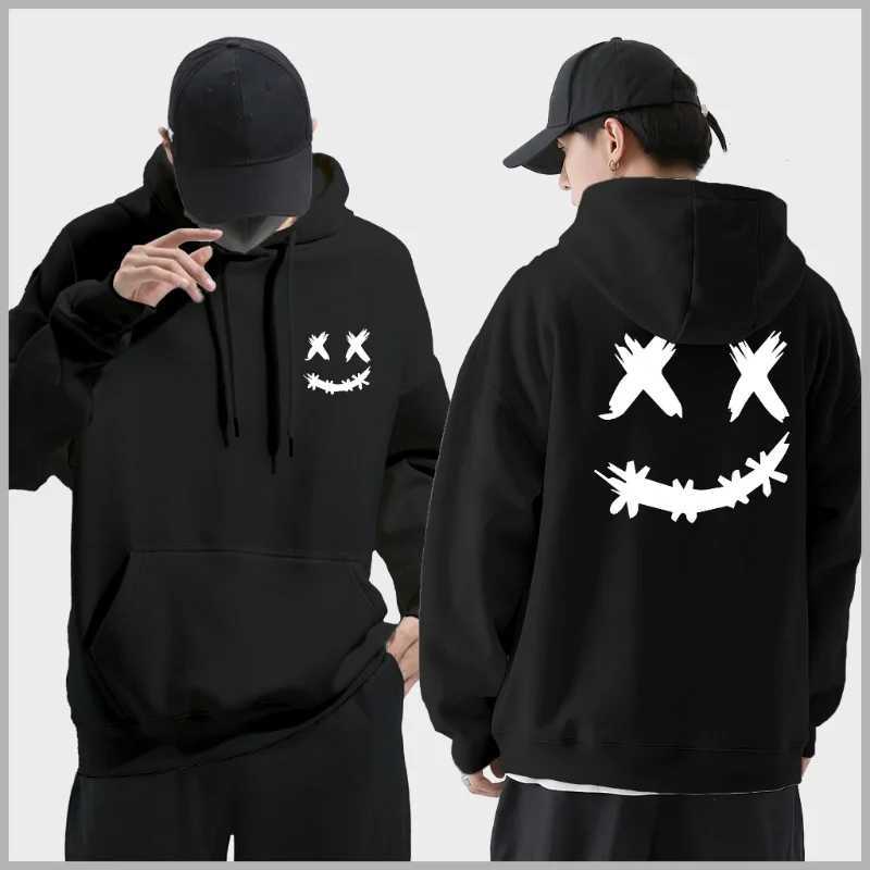 Spring and Autumn Wool Mens Hoodie Double Smile Printed Sweatshirt Street Clothing Rap Singer Loose Womens Zipper Casual Hoodie W250110