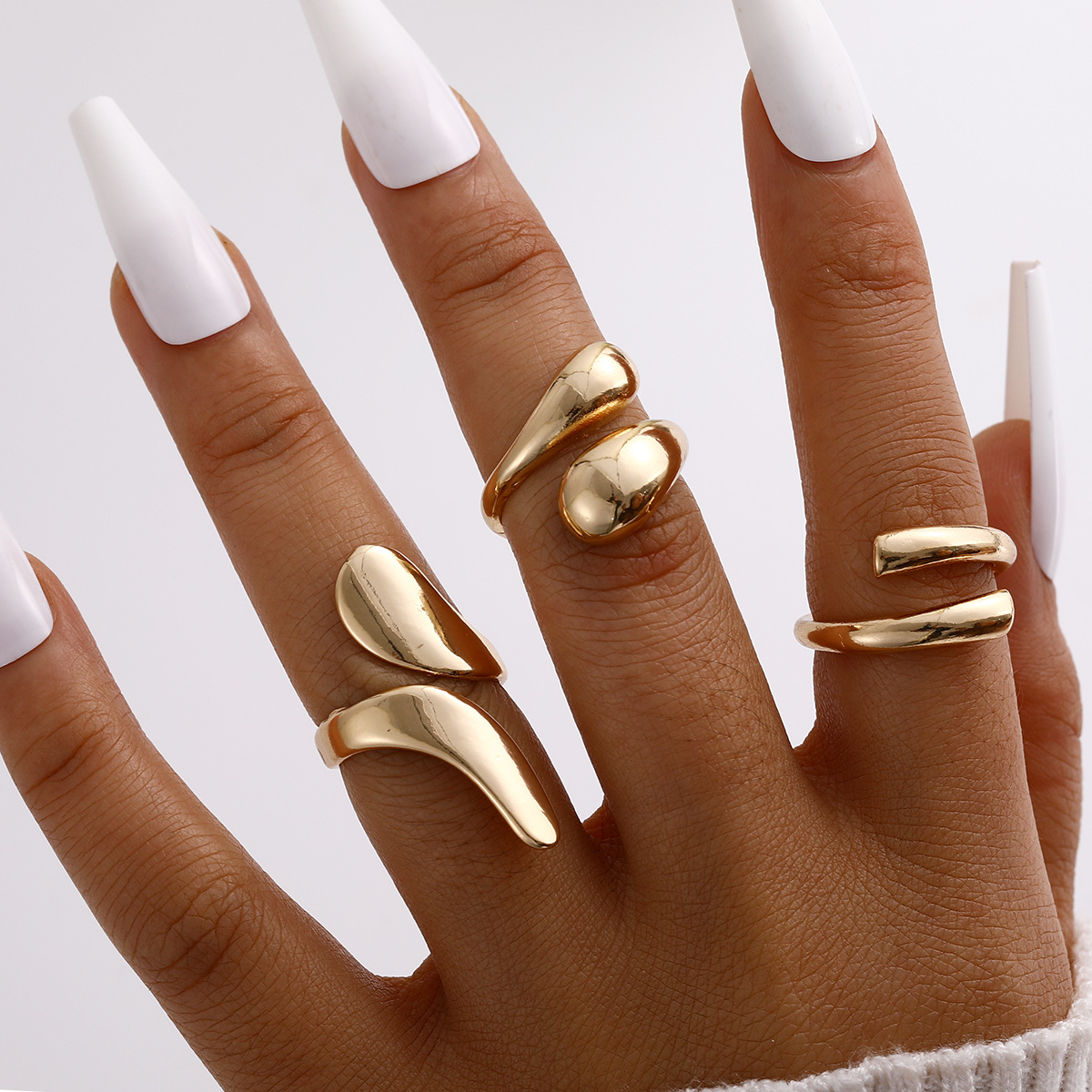 designer ring Explosive irregular droplet ring, niche metal texture smooth ring, exaggerated geometric opening ring, 6-piece set