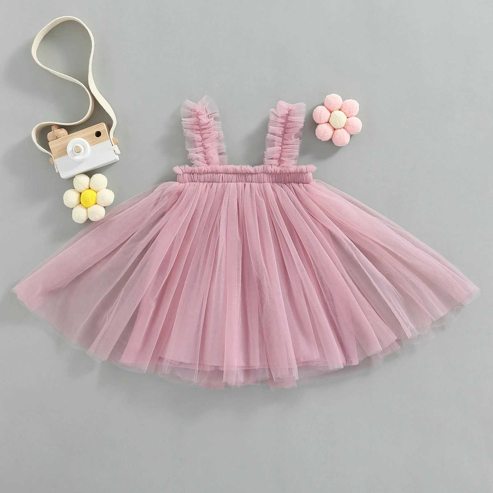 Childrens baby girl mesh chiffon dress sleeveless pleated solid summer dress used for Par stage show 6M-5T W250111