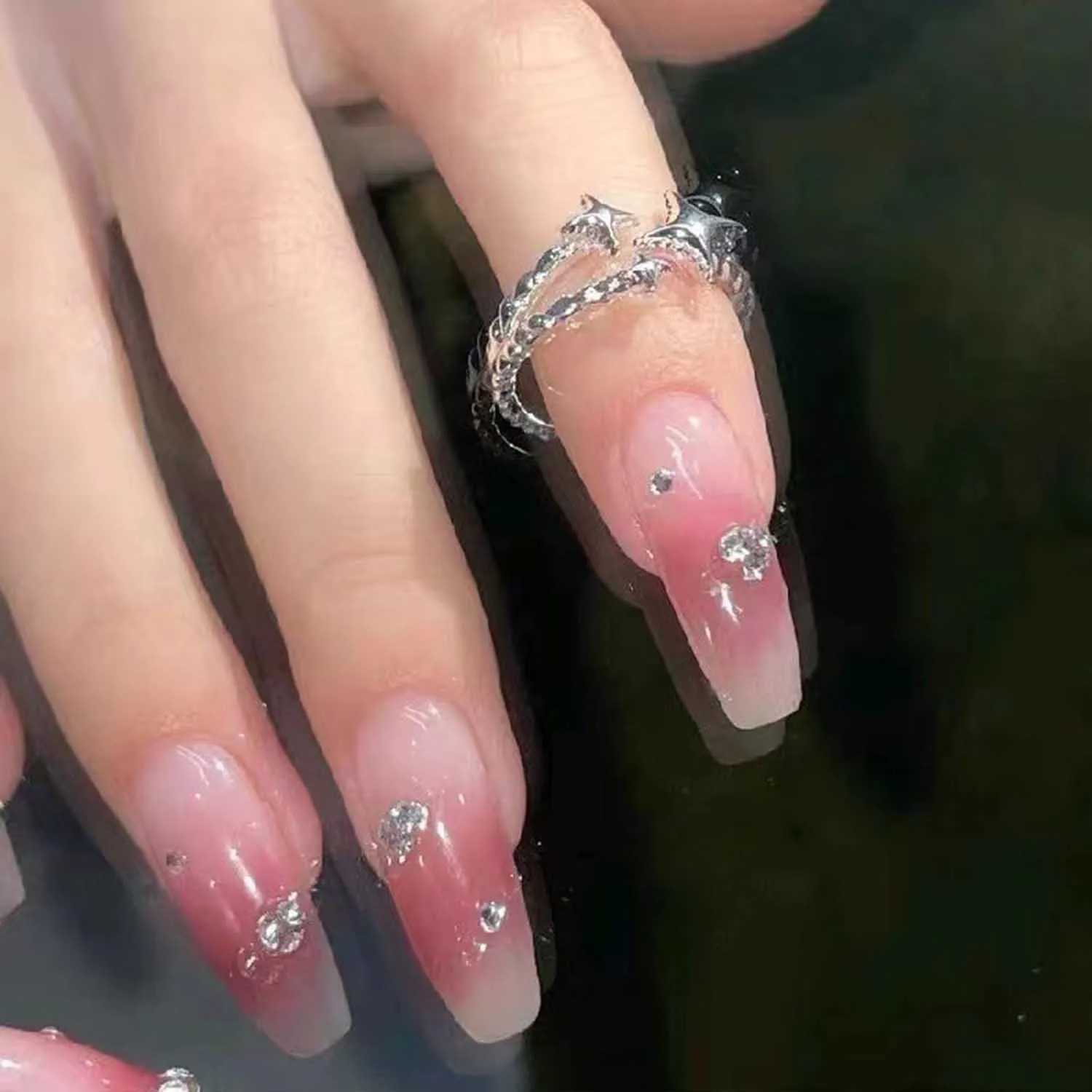 2024 New Korean Silver Color Pointed Star Rings For Women Simple Y2k Cross Star Opening Adjustable Finger Ring Jewelry GiftXJ250110