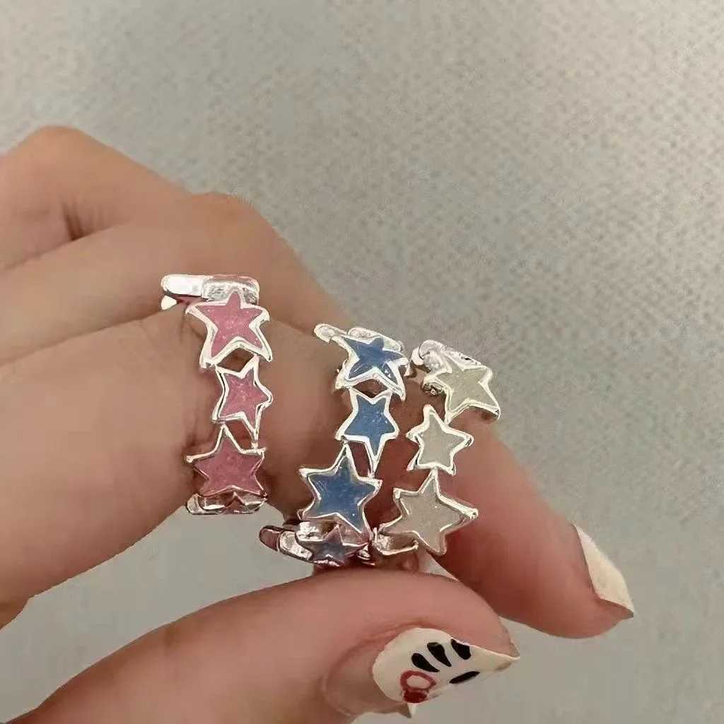 Y2k Irregular Pink Stars Rings Sweet Girls Cute Opening Adjustable Ring Korean Enamel Blue Star Paired Rings Aesthetics JewelryXJ250110