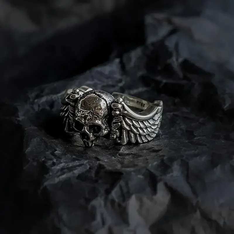 Retro vintage personalized wings skull head ring maleXJ250110