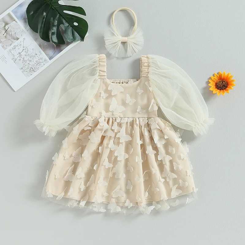 1-5Y Preschool Baby Dress Puff Sleeves Butterfly Gaul Tutu Girl Birthday Par D06 Dress W250111
