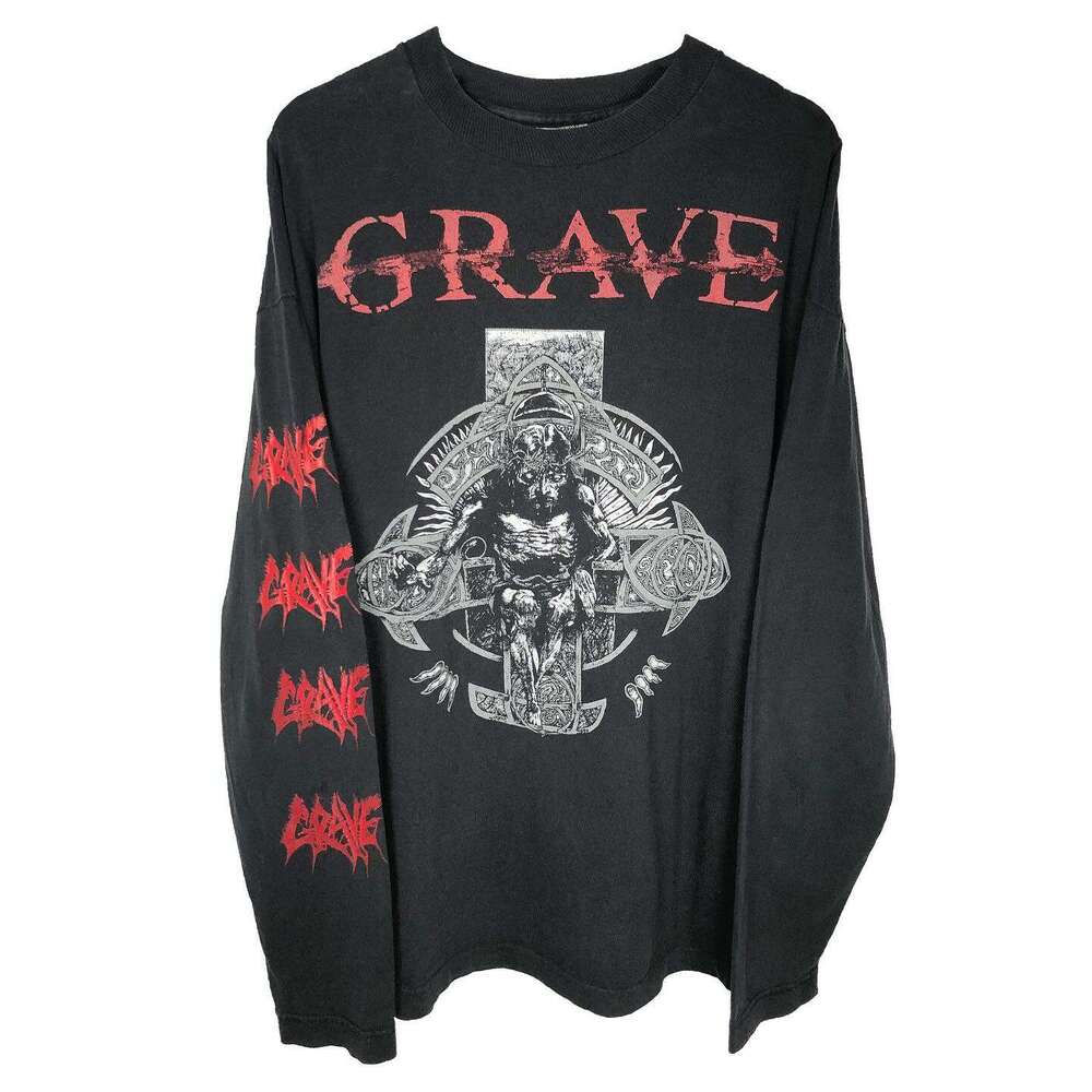 Grave Cemetery Tour American printed long sleeved hip-hop college style unique loose T-shirt base