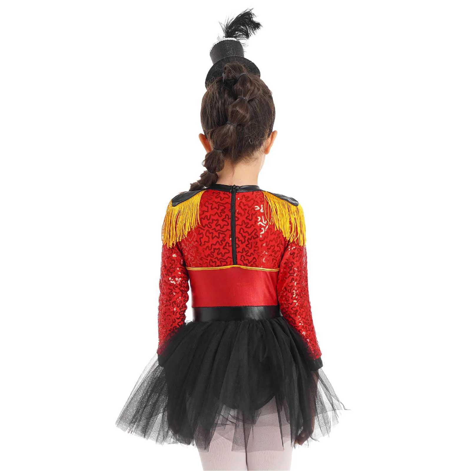 Childrens girl circus Ringmaster magic costume long sleeved sequined tight fitting Tutu dress Halloween lion taming theme Par role-playing set W250111