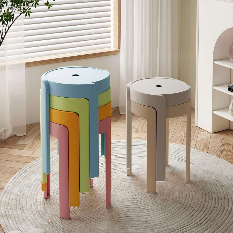 093 stool for household use, thickened round stool, modern simple creative living room dining table, plastic high chair that can be and stacked