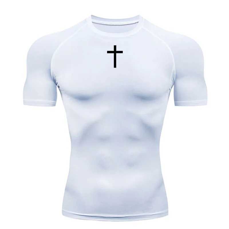 Sports running T-shirt mens compression short sleeved fitness suit black top quick drying gym sportswear W250111