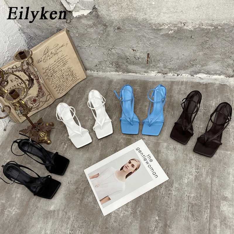 New Arrival Eilyken New Fashion Pinch Narrowband Womens Sandals Summer Square Open Anklet Buckle High Heels Womens Shoes T250110