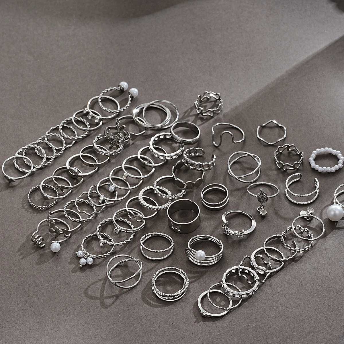 64-piece Ring Set Figure-8 Leaves Geometric Creativity Simple Temperament La Pearl Ring SetXJ250110