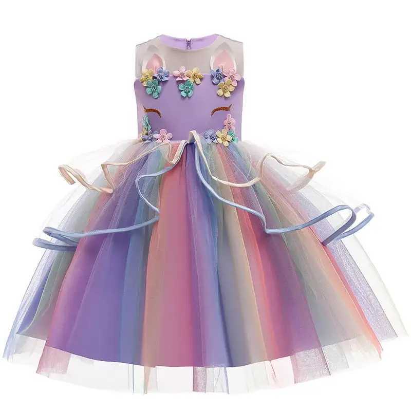 Baby Girl Tutu Dress Pink Rainbow Princess Girl Birthday Par Dress Childrens Halloween Performance Costume W250111