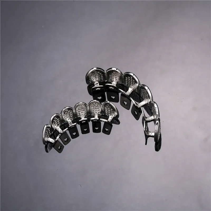 Hip Hop Full Iced Out Teeth Caps Bling Cubic Zircon Micro Pave Top Bottom Charm Grills Set For Men Women Jewelry 250107