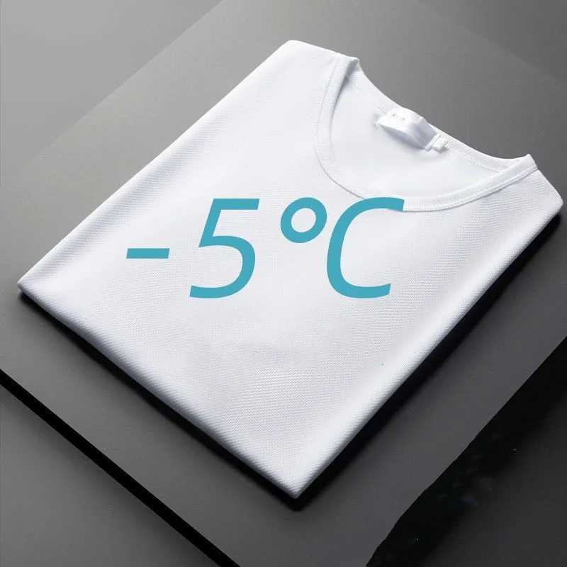 2024 New Summer Ice Silk Mens Cold Short sleeved O-neck Elastic Quick drying Breathable Sweatshirt for Men W250111