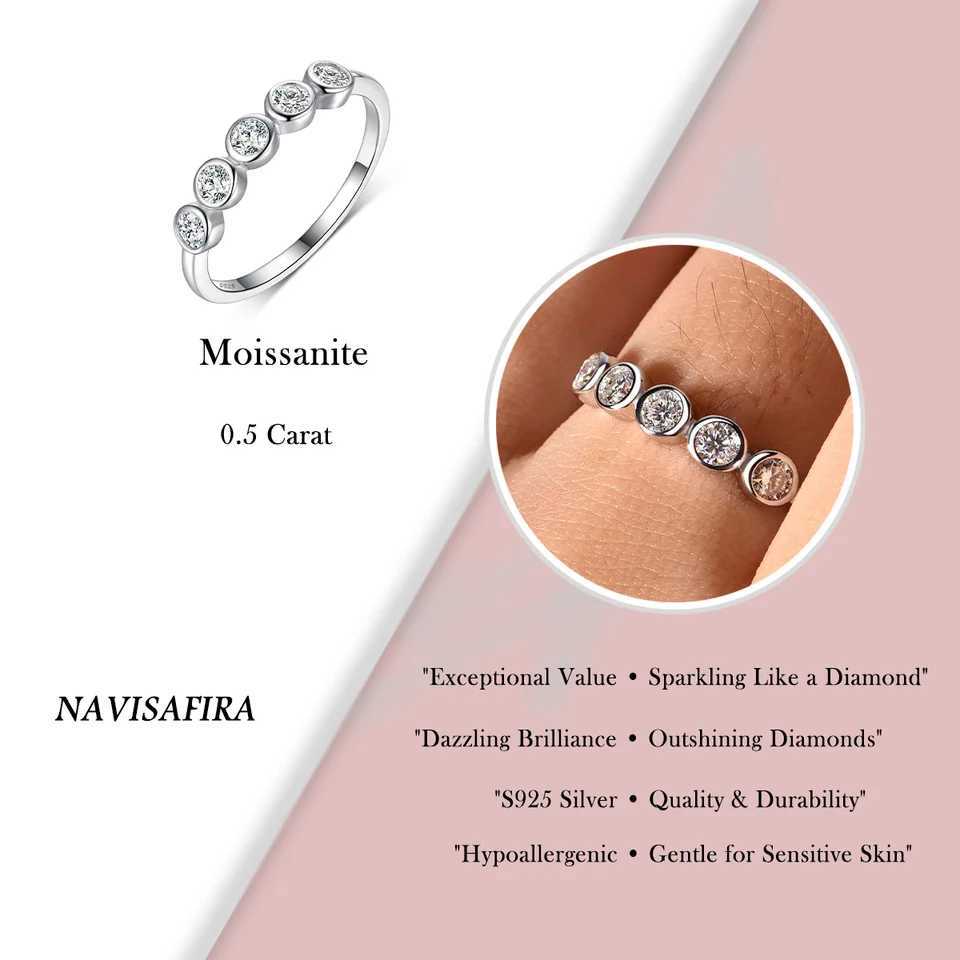 0.5Ct S925 Moissanite 5-stone ring minimalist full frame design polished and shiny W250111