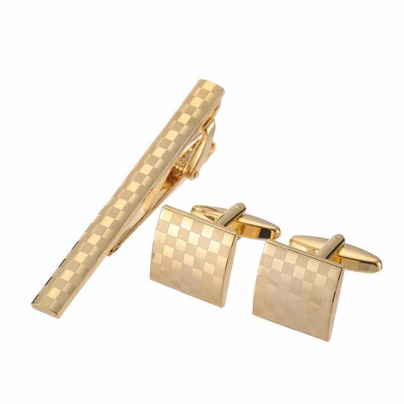 High quality checkered cufflinks brand new brass material design fashionable mens wedding gift laser metal tie clip W250111