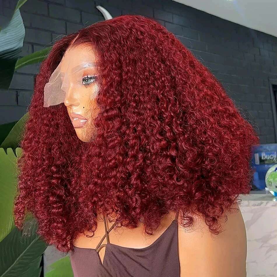 Brazilian 99J Bury Lace Front Wig 13X4 Deep Curly Short Bob Human Hair Red Colored Water Wave Wigs