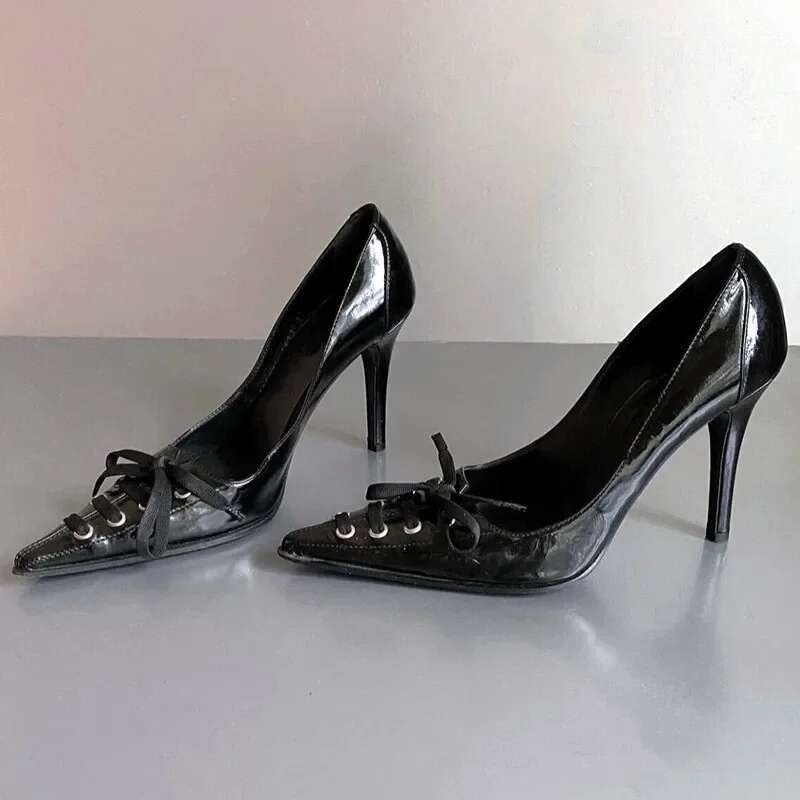 Sexy Leopard Print Pointed Pumps Strapes Masquerade For Women 2024 Fashion Bow Design Thin High Heel Shoes Dress Accessories