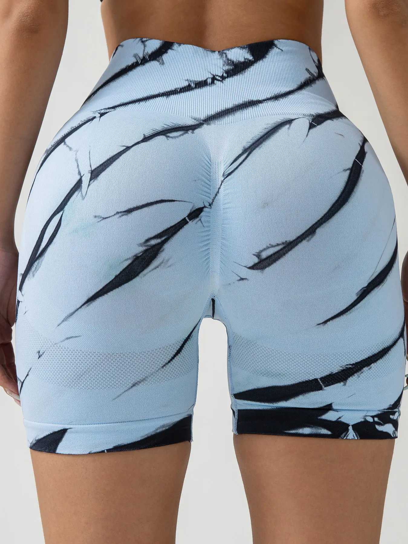 Tie Dye Seamless Push Up Yoga Shorts For Women High Waist Fitness Workout Running Cycling Sports Gym Shorts Peach Butt ShortsXJ250111
