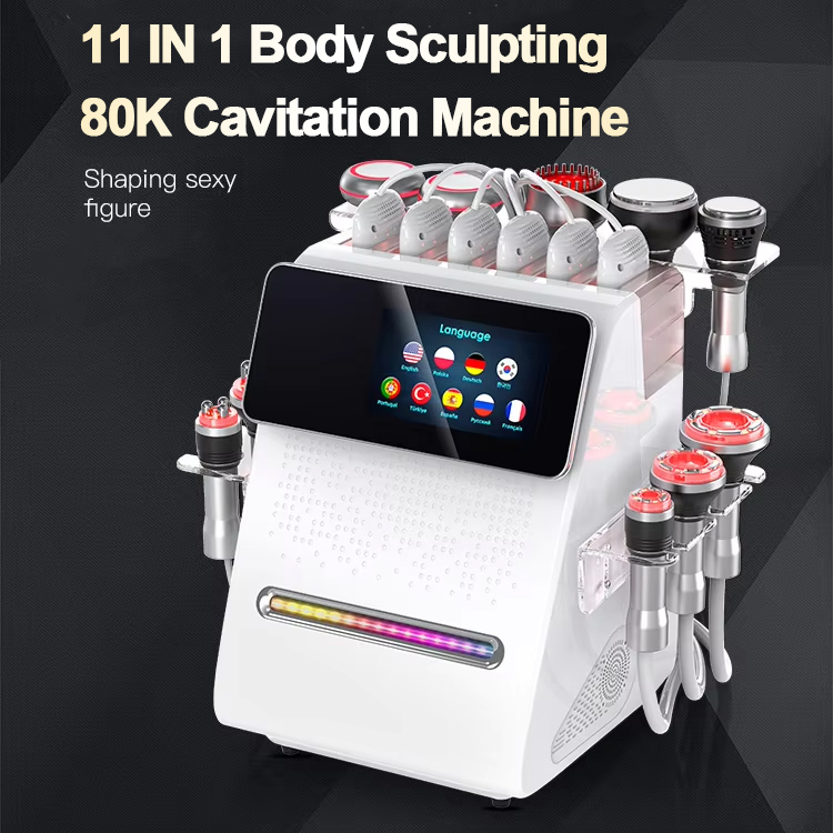 High Efficiency 11 in 1 Body Sculpting 80Khz Ultrasound Cavitation Fat Removal Weight Loss Body & Face Contouring RF Radiofrequency Body Care Machine
