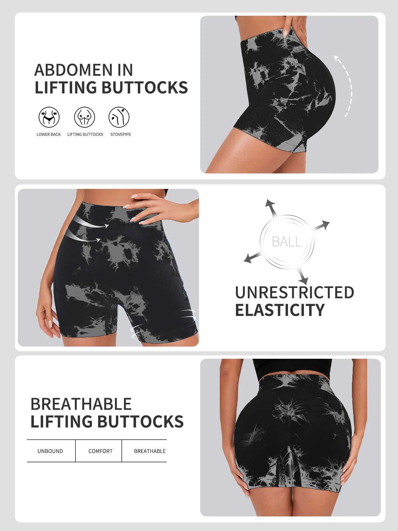 Seamless Tie Dye Sports Tight Three Piece Pants for External Wear Sexy Yoga Fitness Shorts for Women High Waist Hip Lifting andXJ250111