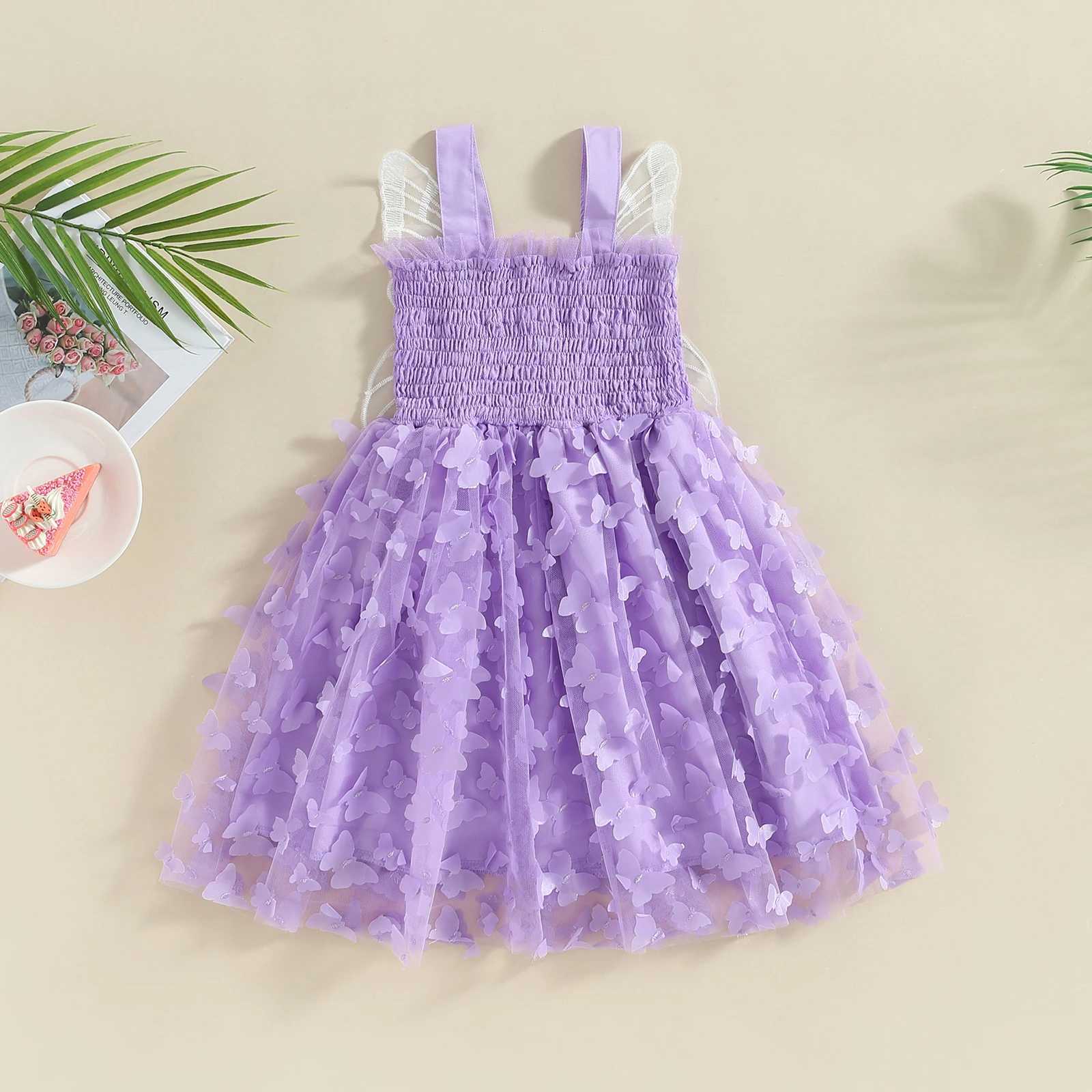 Butterfly Wings Princess Childrens Dress Baby Girl Summer Sleeveless Suspended Tulle Tutu Dress Birthday Par Beach A-Line Dress W250111