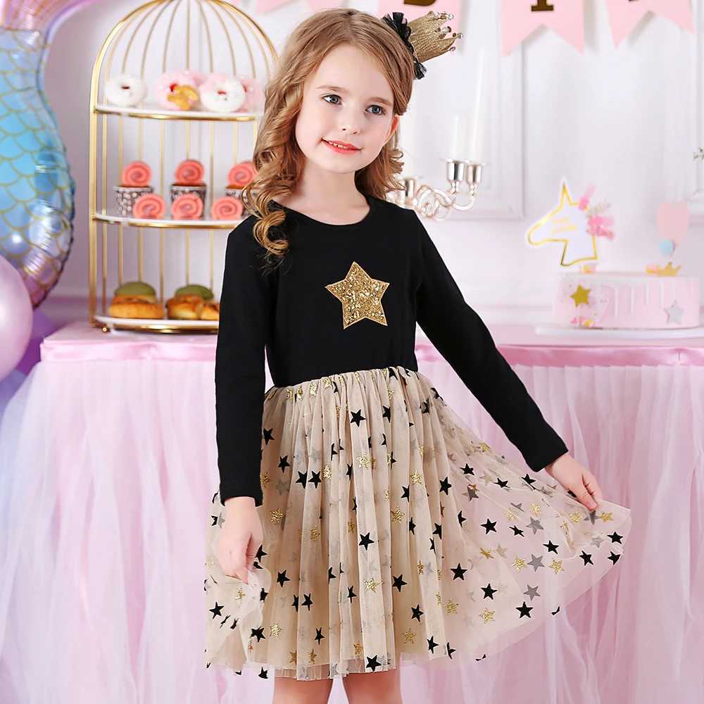 Vegeta Childrens Autumn Girls Dress Star Glitter Princess Dress Girls Long Sleeve Par Vest Girls Dress Childrens Clothing W250111