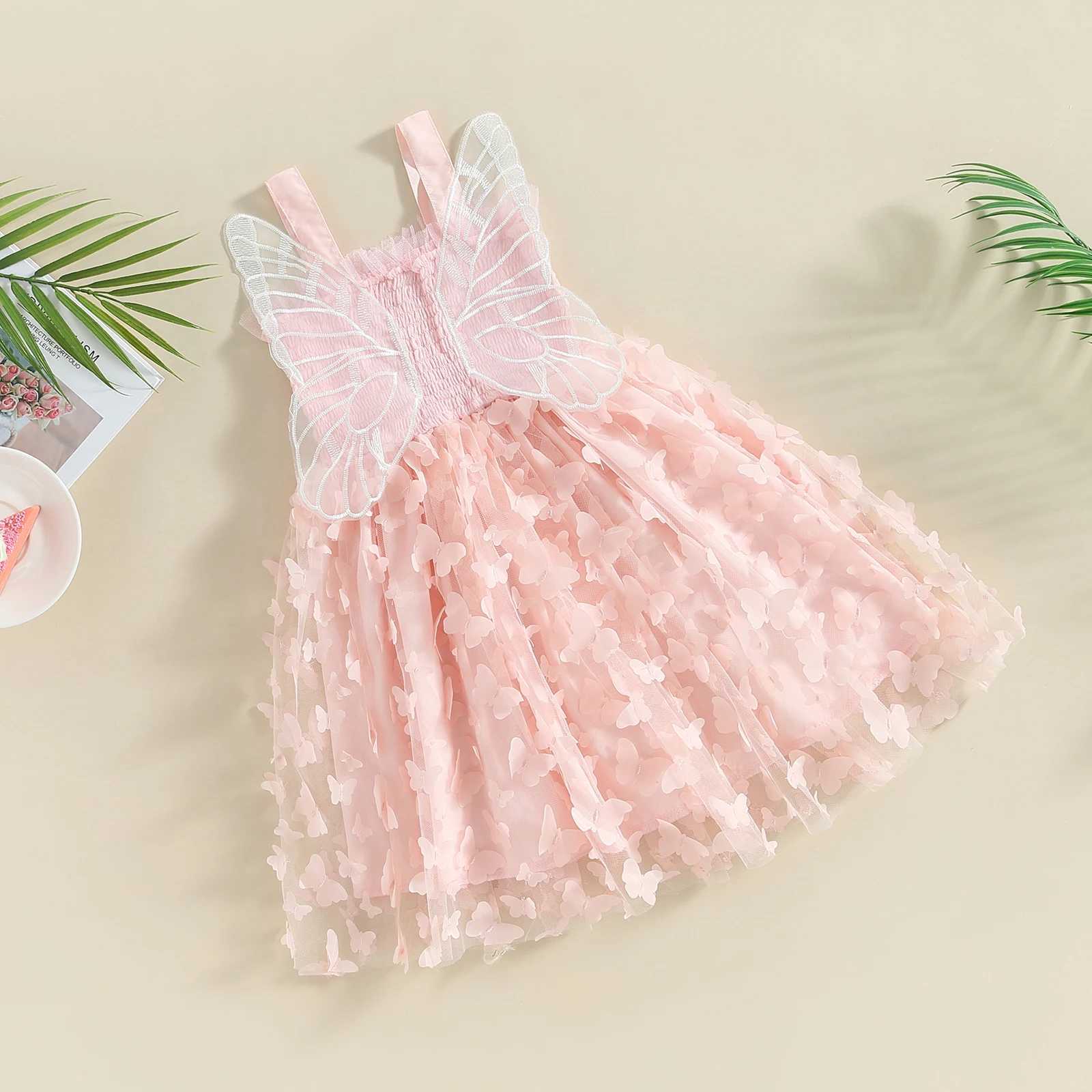 Butterfly Wings Princess Childrens Dress Baby Girl Summer Sleeveless Suspended Tulle Tutu Dress Birthday Par Beach A-Line Dress W250111