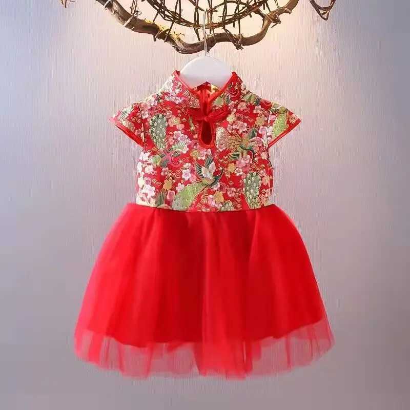 Girl Dress Spring/Summer Childrens Chinese Chiffon Childrens Cheongsam Princess Dress Girl Baby Tutu Clothing W250111