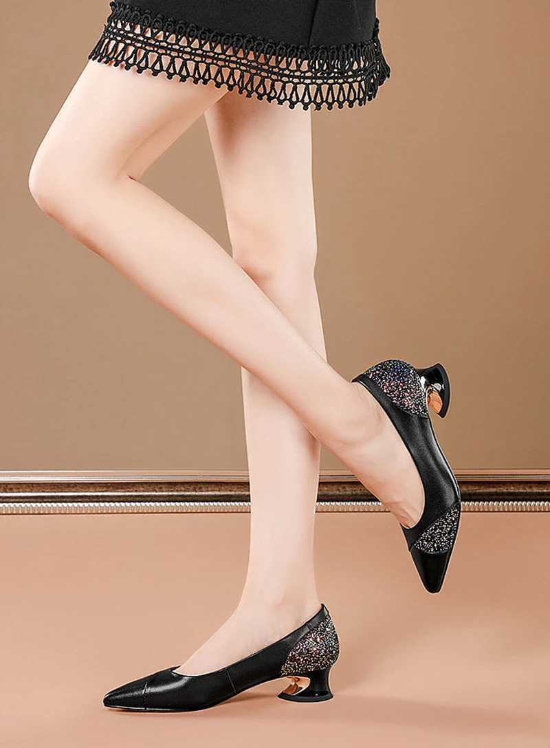 New Arrival PU leather corner toe light casual low boots luxurious rhinestone anti slip office shoes retro smooth womens single shoes T250110
