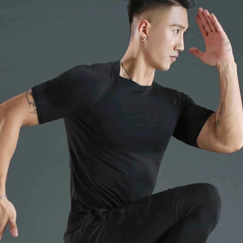 Mens compression running T-shirt tight fitting short sleeved T-shirt training running sweatshirt gym sweatshirt quick drying W250111