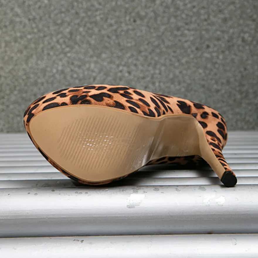 New Arrival Sexy Leopard Pattern Light Womens Pump Large Size 35-46 Round Toe Ultra High Heels New Spring Womens Platform Party Shoes Office T250110