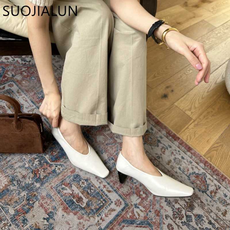 New Arrival SUOJIALU Autumn Womens Pump Shoes Fashion Shallow Smooth Womens Eelgant Single Shoes Square High Heels Outdoor Dress Pump T250110