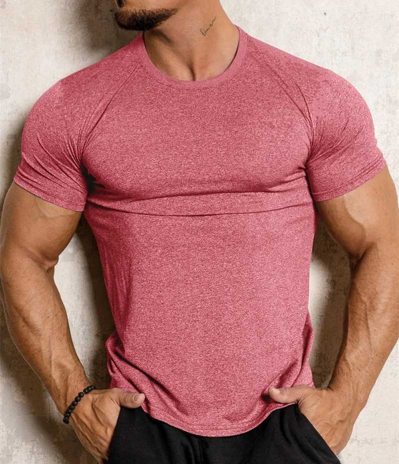 2024 new tight fitting sports T-shirt quick drying fitness sweatshirt short sleeved top running training summer compression T-shirt for men W250111