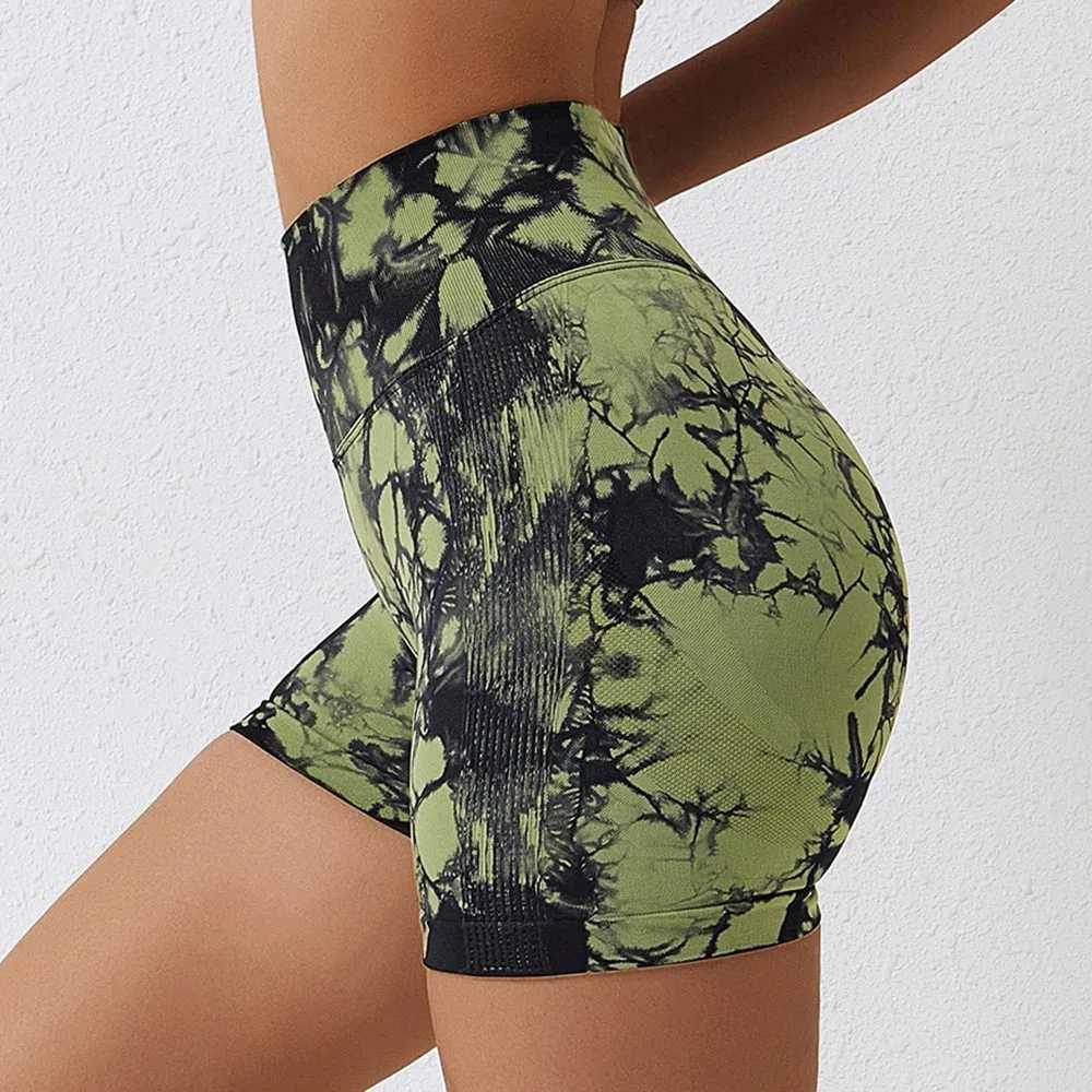 Seamless Tie Dye Yoga Shorts For Women Elastic Black Biker Scrunch Peach Hip Shaper Push Up Gym Fitness Workout Sports ShortsXJ250111