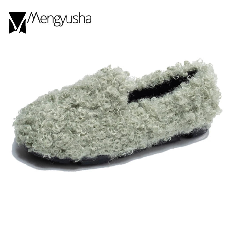 Woman woolen fur flats warm plush shoes women candy color fur loafers ballerina furry moccasins cozy lambswool flats 250106