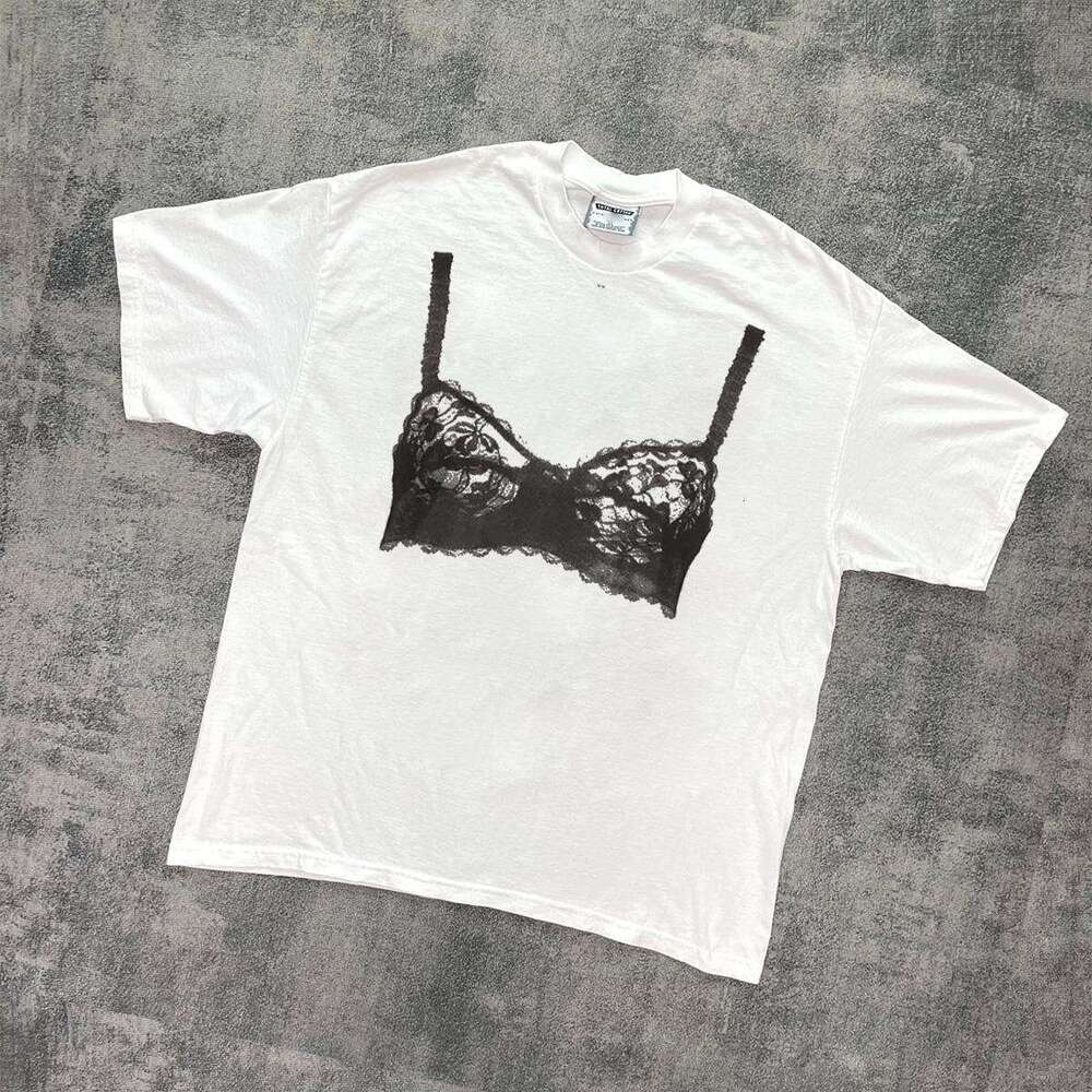 Street Trendy Sexy Lace Chest Cup Printed Basic Summer Spicy Girl Personalized Hip Hop Short Sleeve T-shirt Top