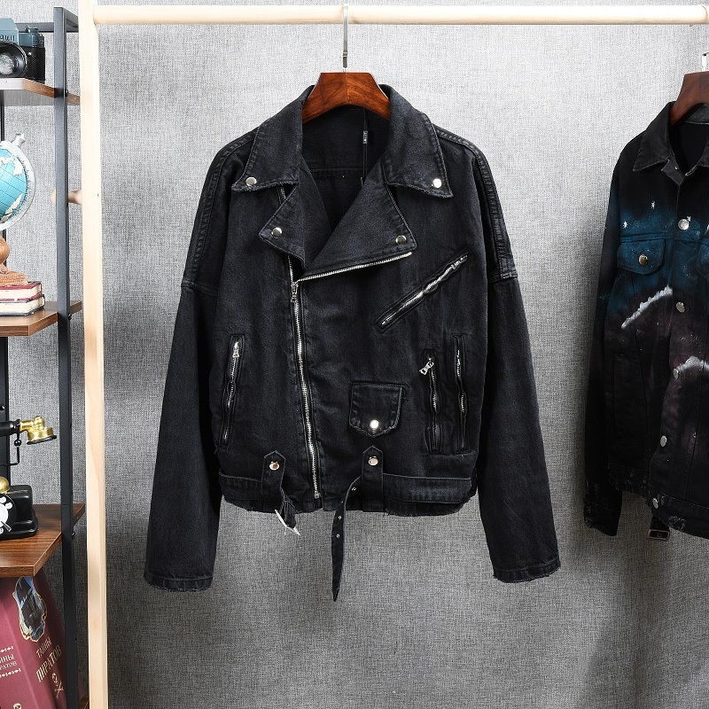 Black Coat Men's Denim Jacket Fashion Tide Slim Fit Outer Punk Style Motorcycle Jacket Boys Coats Spring Autumn MALE Cowboy Outerwear Tops XXXXL