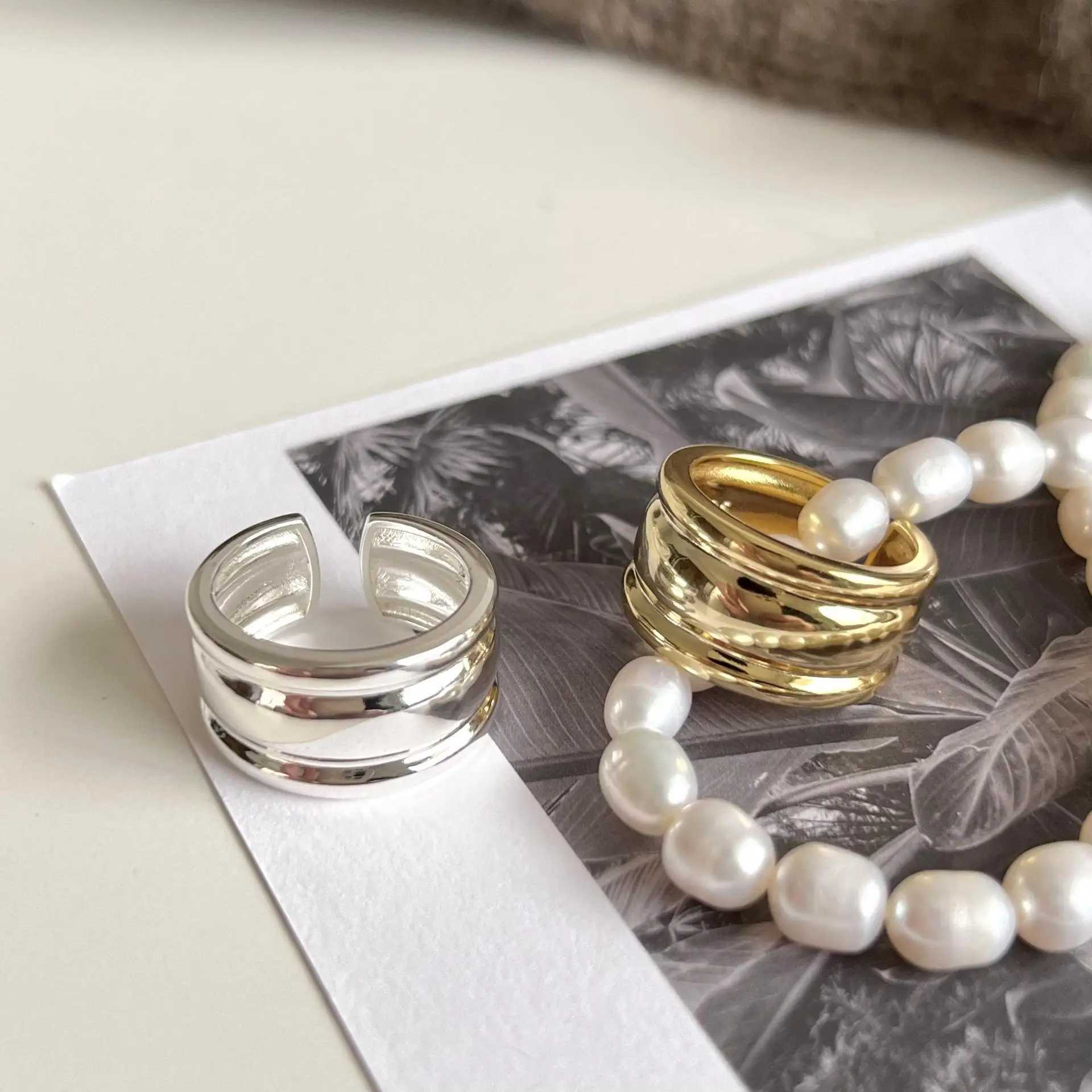 PANJBJ 925 Sterling Silver Thick Double Layer Ring for Women Girl Gift Minimalism Neutral Opening Wide Jewelry DropshippingXJ250110