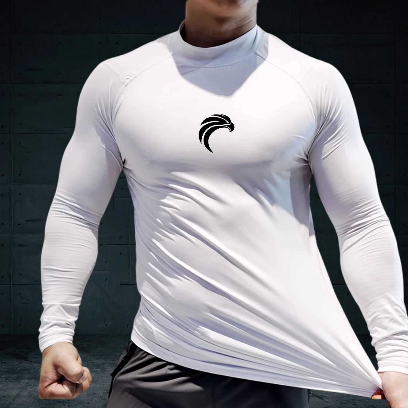 Mens compression T-shirt high neck long sleeved running shirt quick drying sportswear W250111