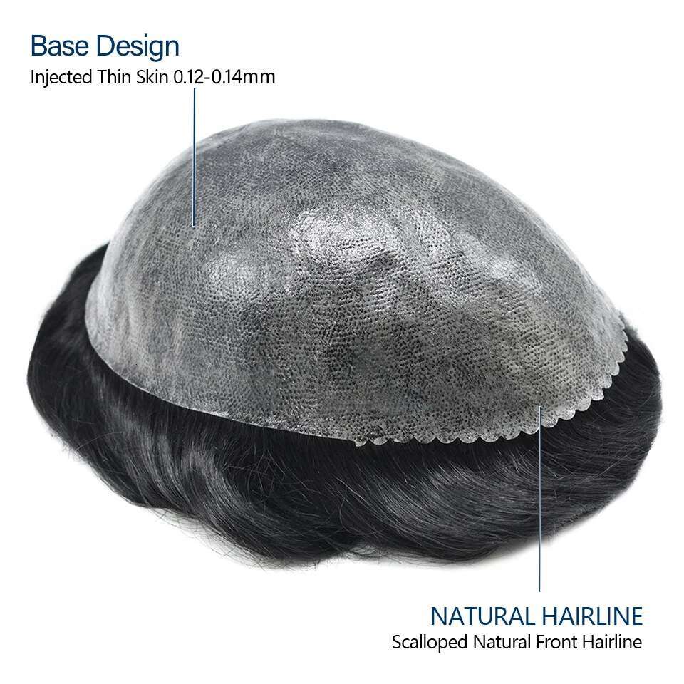 Injection Toupee For Men 0.12-0.14Mm Male Human Replacement System Skin PU Hairpiece Men's Hair Capillary Prothesis