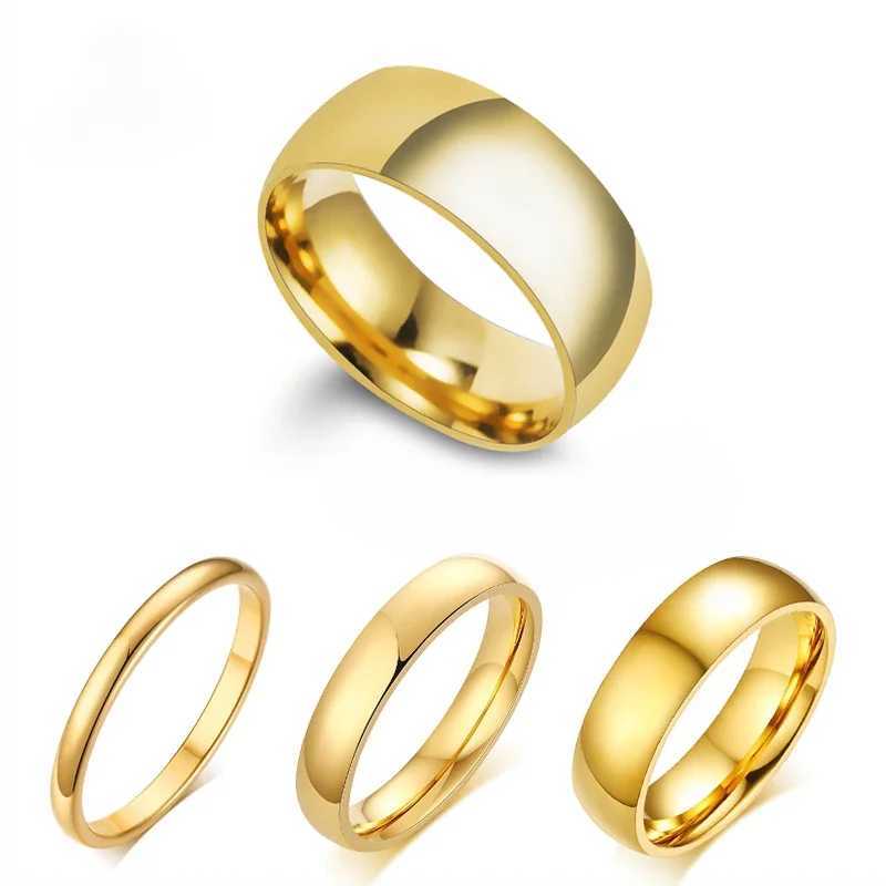 Letdiffery Simple 2/4/6/8mm Stainl Steel Wedding Rings Golden Smooth Women Men Couple Ring Fashion JewelryXJ250110